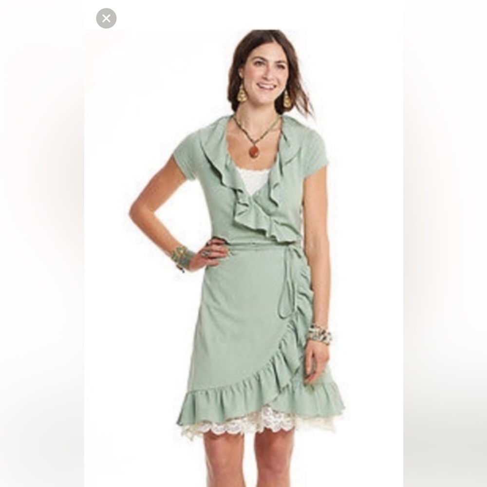 Matilda Jane Ruffled Wrap Dress Mint Green Cotton
